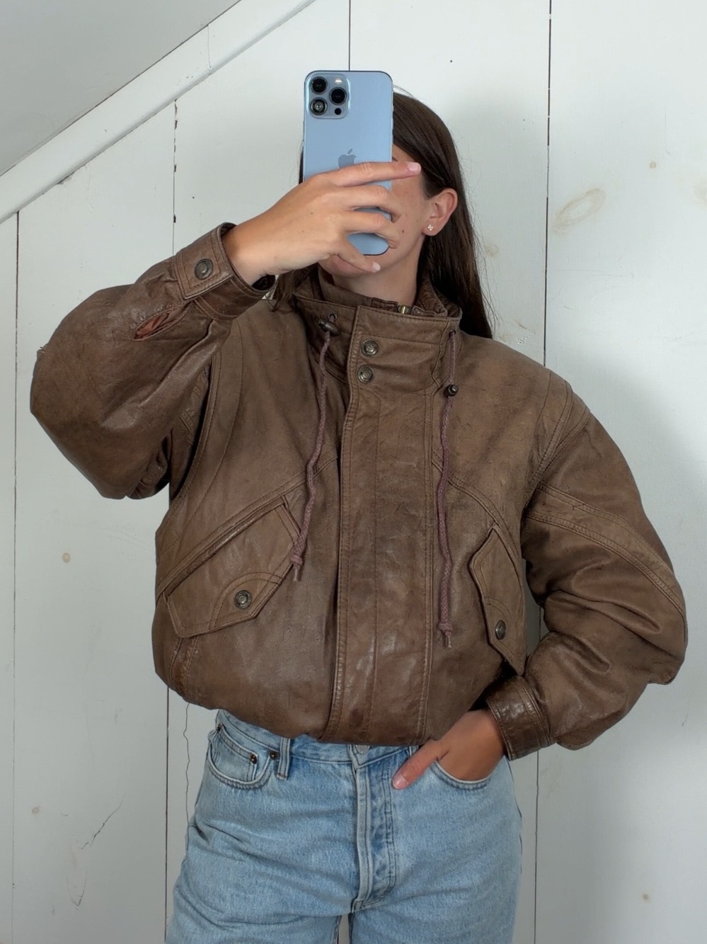 Vintage Wilsons Adventure Bound Brown Leather Funnel Neck Bomber Jacket Mens M/L
